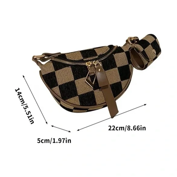 New No Tags Women brown checkered chest bag fanny pack headphone cross crossbody - Picture 7 of 7